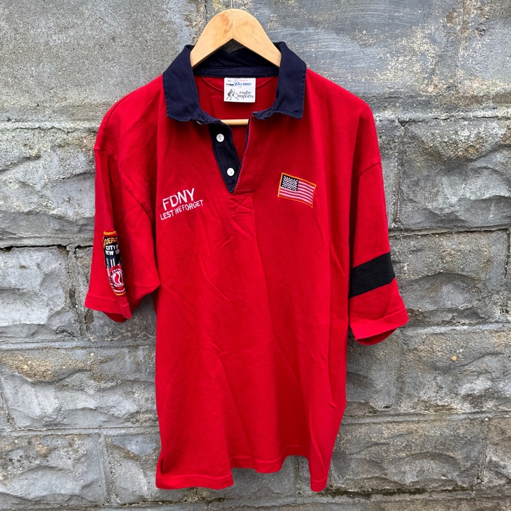 Vintage FDNY Rugby Shirt XL 9/11 New York City Fire Fighter Dept
